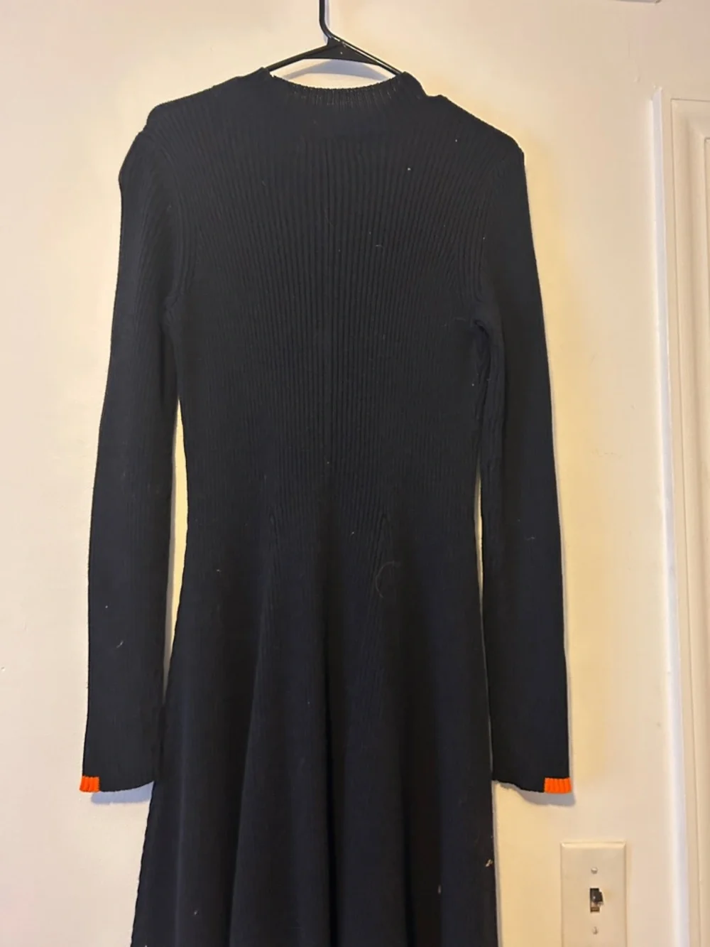 Tory Burch Mock Neck LS Knit Maxi Dress with Orange Cuff Detail, Size Large